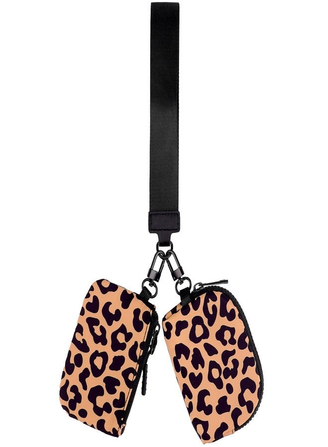 BUNCHBRAVO Wrist Keychain Mini Wallet for Women, Leopard Zip Around Wristlet Wallet, Detachable Dual Coin Purse, Brown - Image 1